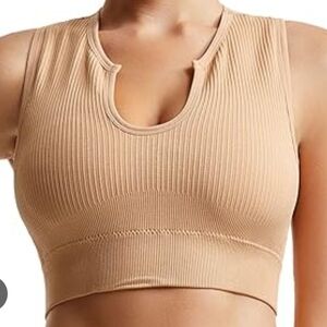 Ribbed Sleeveless Open Neckline Sports Bra